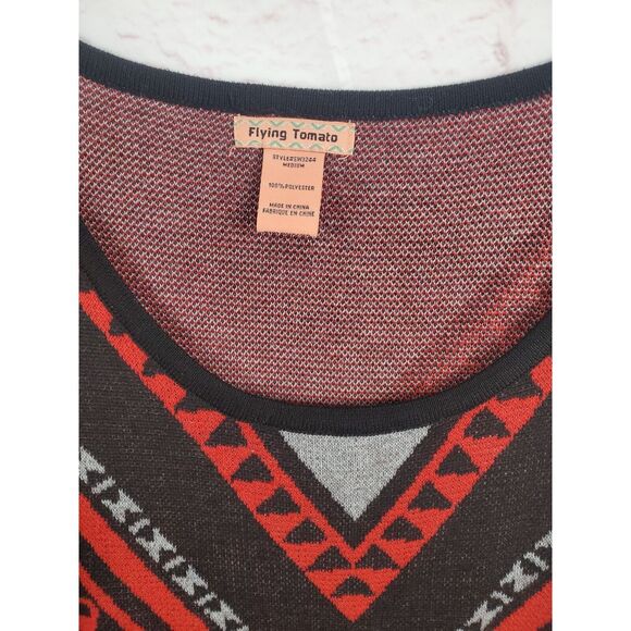 Flying Tomato Dress Medium Womens Long Sleeve Aztec Black Red Knee Length Crew N - Picture 6 of 6